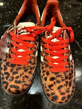 adidas Leopard Print Sneakers with Orange-Red Laces-MENS